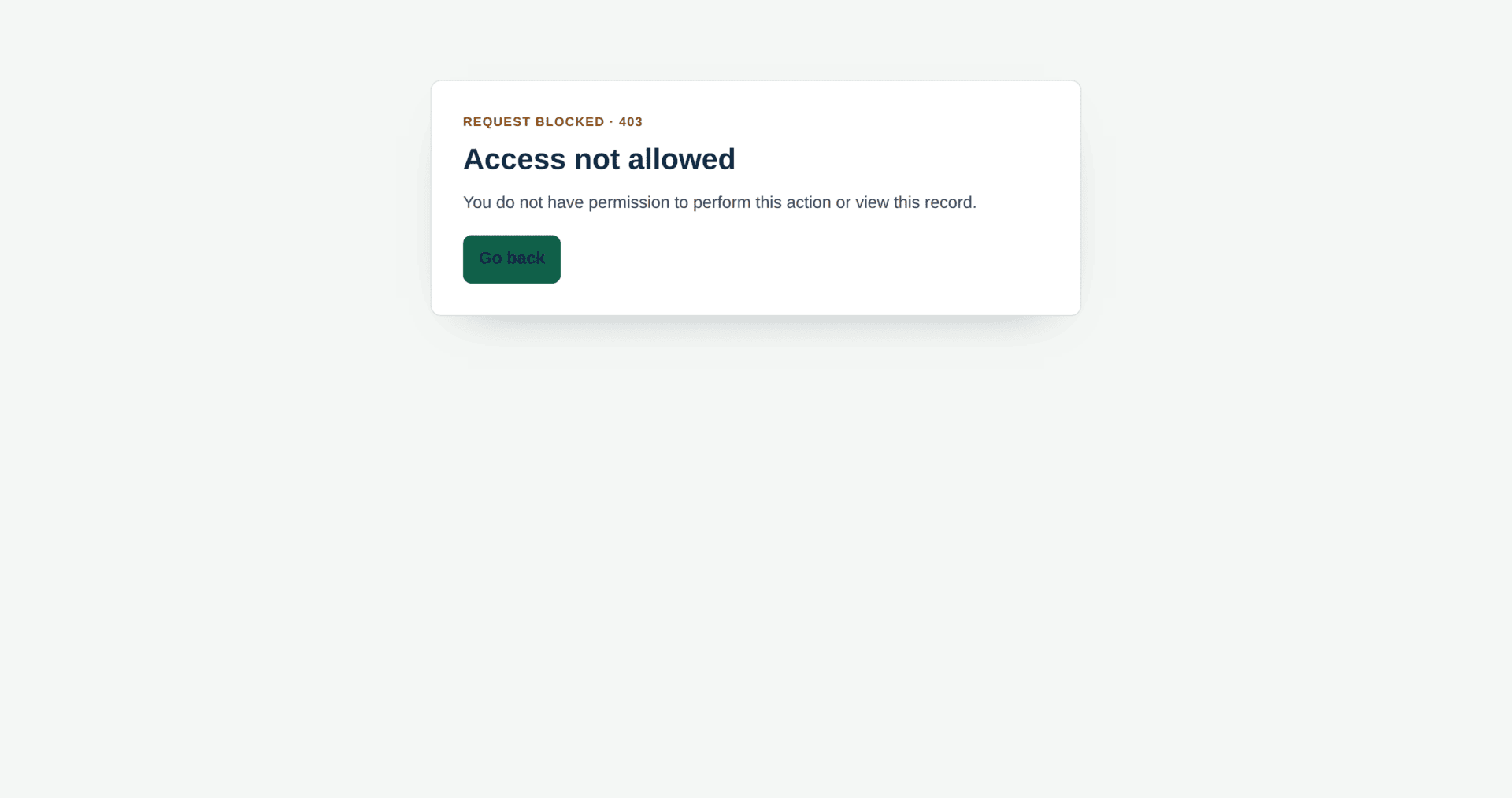 A not-authorised page shown when a role without email permissions opens the communication dashboard.
