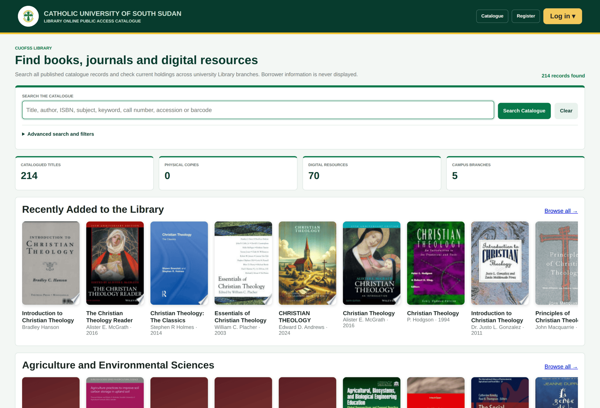 The public library catalogue search page, open to anyone without signing in.