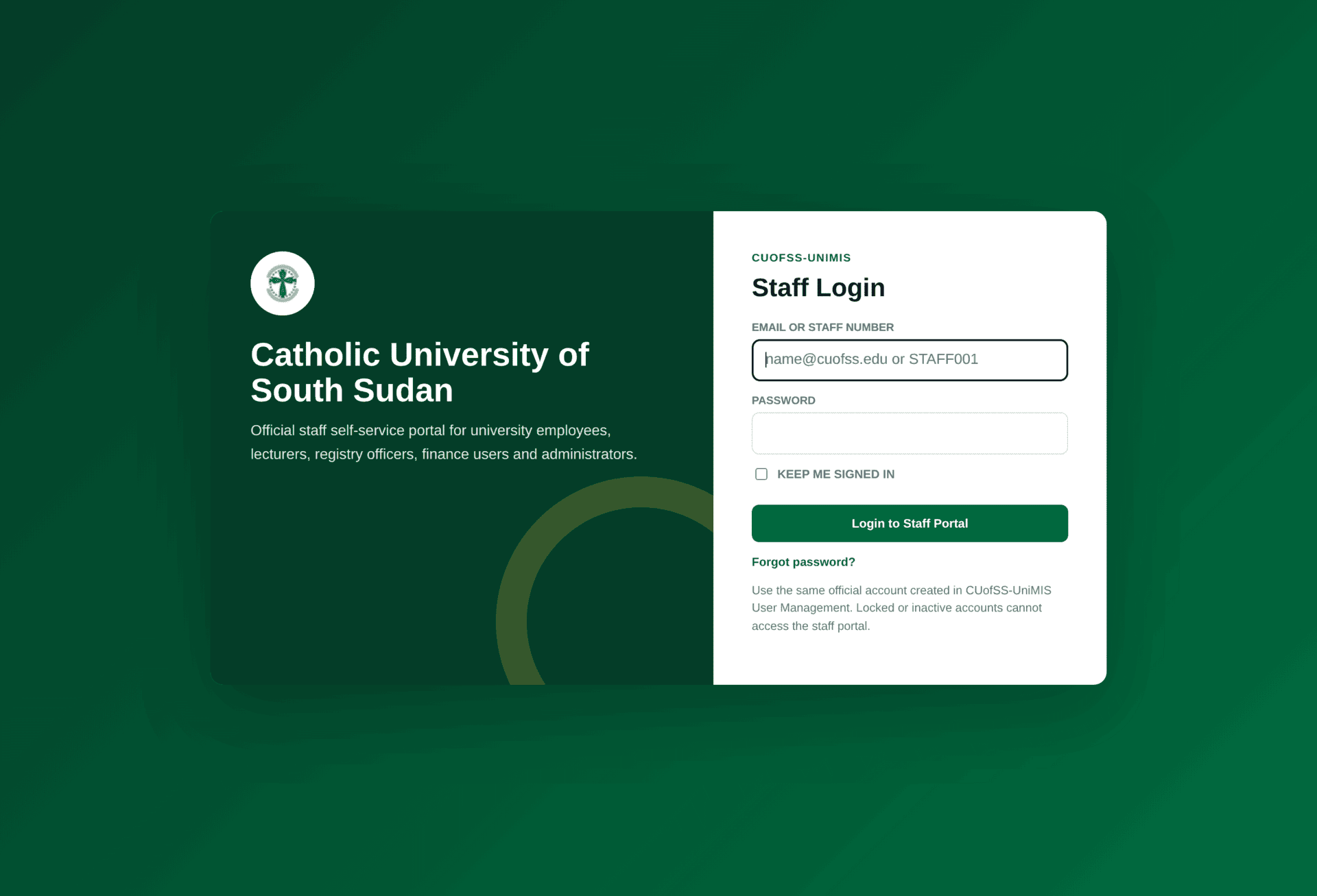 The staff self-service portal sign-in card.
